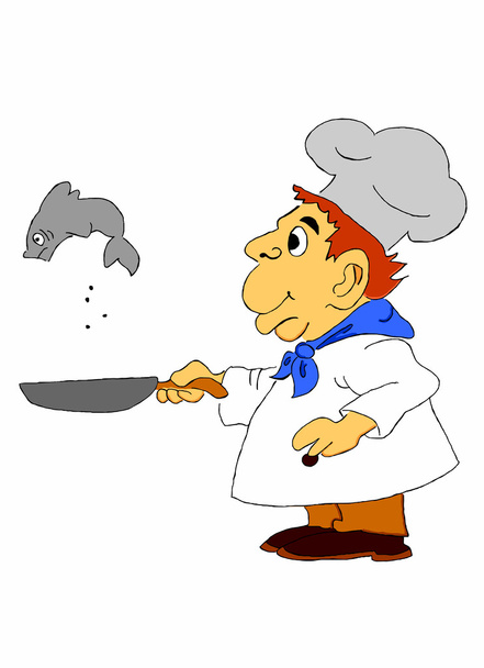 Kokki keittää kalaa
 - Vektori, kuva