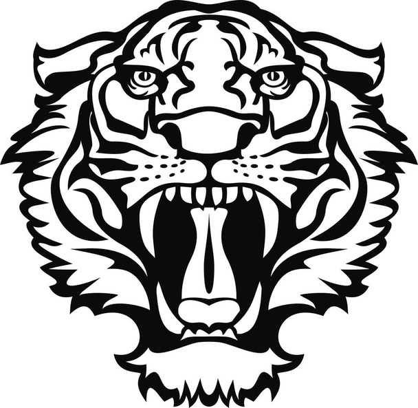 Ранковий тигр сердите обличчя / чорно-білий силует
 - Вектор, зображення