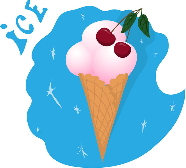 ワッフルカップにイチゴ入りのアイスクリーム - ベクター画像