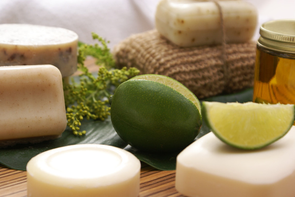 Soothing and refreshing oatmeal lime spa products. - Photo, Image