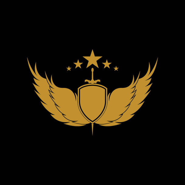 Espada alada de oro con icono de vector de escudo. - Vector, imagen