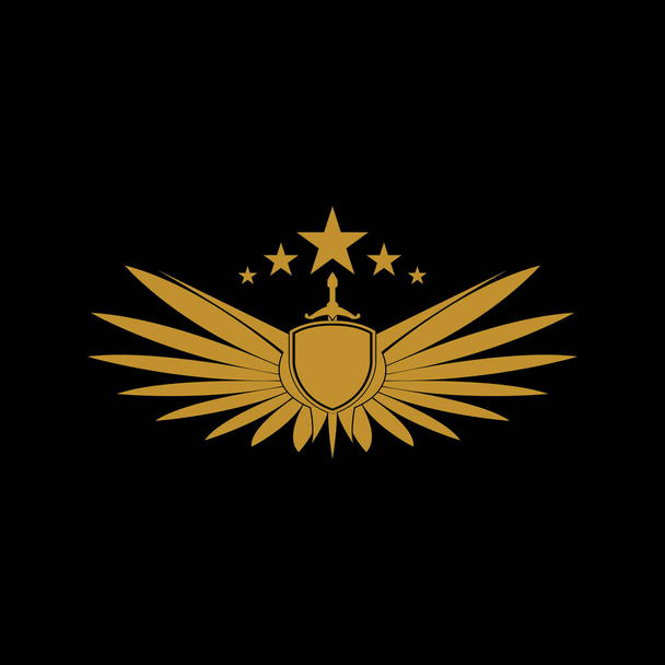 Espada alada de ouro com ícone de vetor de escudo. - Vetor, Imagem