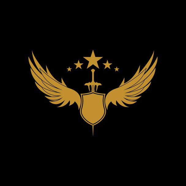 Arany szárnyú kard pajzs vektor ikonnal. - Vektor, kép