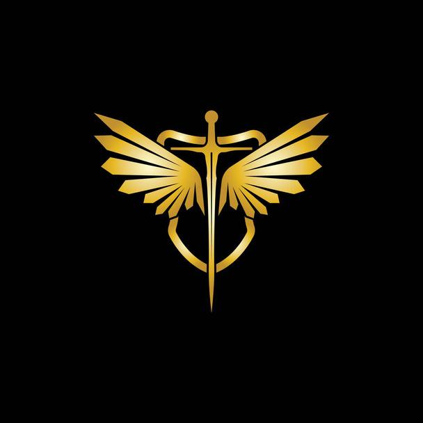 Arany szárnyú kard pajzs vektor ikonnal. - Vektor, kép