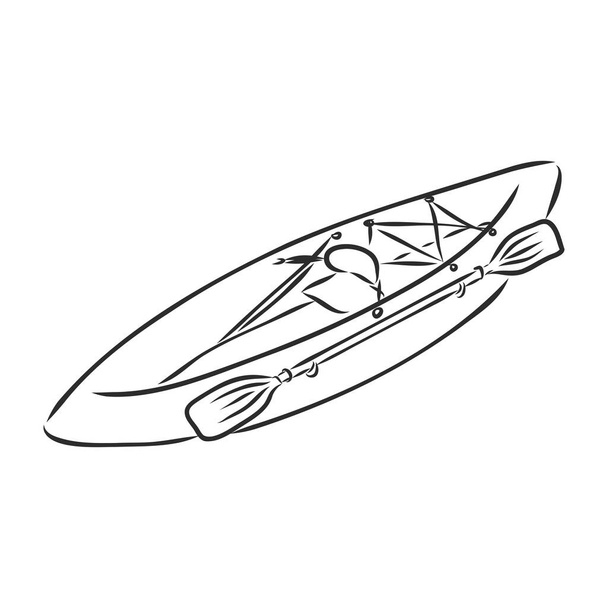 CANOE SLALOM player - ilustración vectorial dibujado a mano con líneas negras, aislado sobre fondo blanco - Vector, Imagen