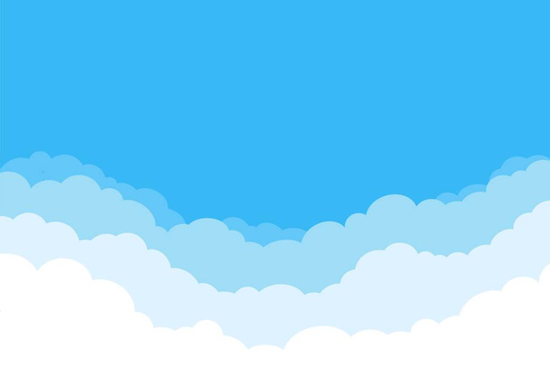 Katmanlı bulutlar. Cennette beyaz bulut gradyanı olan tüylü kümülüs karikatürü. Vektör oyun afişi arkaplanı - Vektör, Görsel