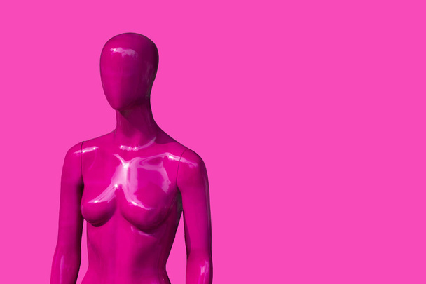 Tienda de ropa de moda maniquí femenino humano rosa sobre fondo, estilo monocromo. Mujeres de moda, vista frontal. - Foto, Imagen