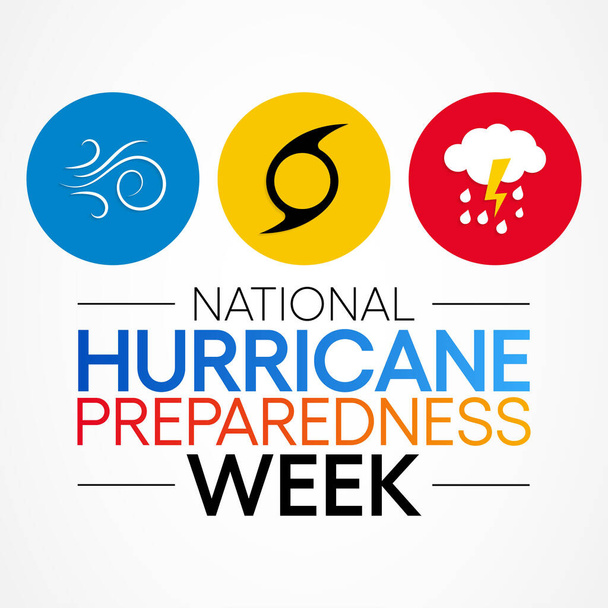 Εβδομάδα ετοιμότητας τυφώνα παρατηρείται κάθε χρόνο το Μάιο. είναι μια προσπάθεια ενημέρωσης του κοινού σχετικά με τους κινδύνους των τυφώνων και διάδοσης των γνώσεων που μπορούν να χρησιμοποιηθούν για την προετοιμασία και την ανάληψη δράσης. Διάνυσμα - Διάνυσμα, εικόνα