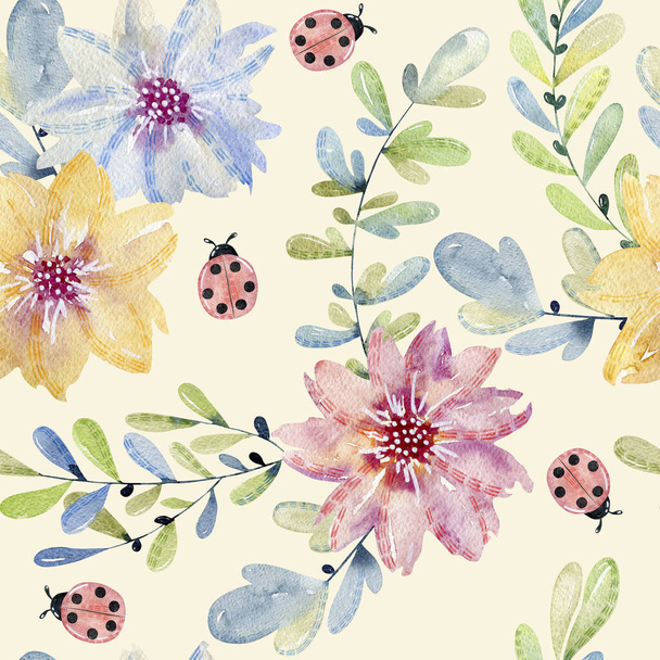 watercolor seamless pattern with flowers. - Fotografie, Obrázek