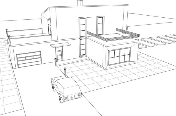 huis architectonische schets 3d illustratie - Vector, afbeelding
