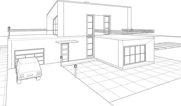 casa bosquejo arquitectónico 3d ilustración - Vector, imagen