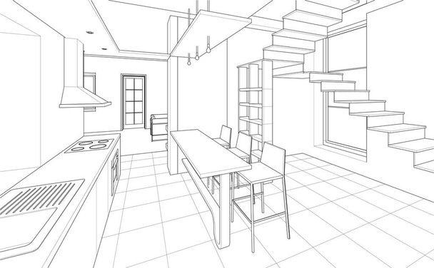 interiér kuchyně obývací pokoj 3d ilustrace - Vektor, obrázek