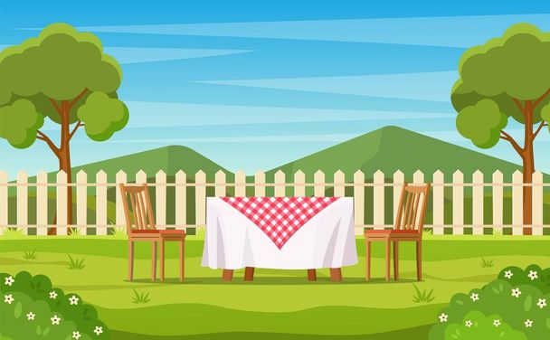House backyard with green grass lawn - Vector, Image