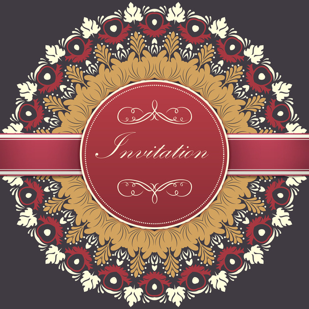 Vector invitation card with ornamental round lace - Vector, imagen