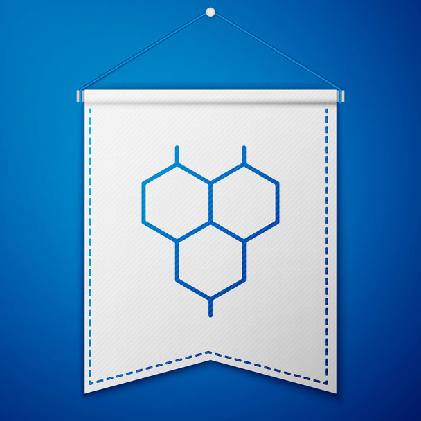 Icono de fórmula Blue Chemical aislado sobre fondo azul. hexágono abstracto para la innovación medicina, salud, investigación y ciencia. Plantilla de banderín blanco. Vector. - Vector, imagen