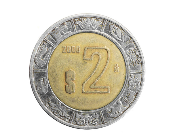 Мексика два песо монета на білому ізольованому тлі - Фото, зображення