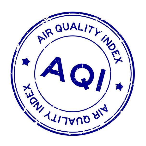 Grunge blue AQI (Abréviation de l'indice de qualité de l'air) mot rond tampon caoutchouc sur fond blanc - Vecteur, image