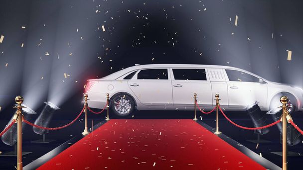 3d rendere tappeto rosso con limousine e coriandoli - Foto, immagini