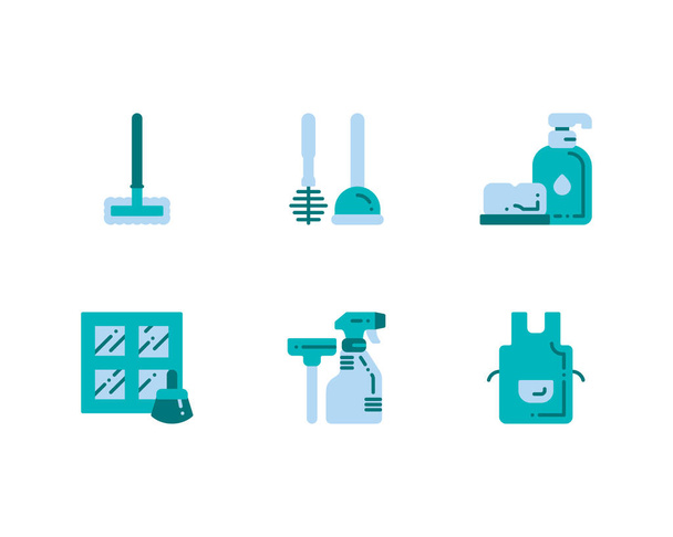  Zestaw ikon usługi sprzątania domu. ilustracja wektora - Wektor, obraz