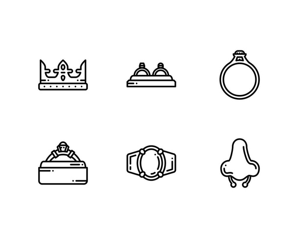 Sieraden platte lijn pictogrammen, sieraden winkel borden geïsoleerd op witte achtergrond - Vector, afbeelding