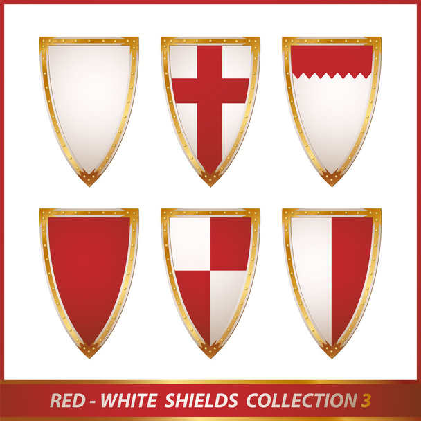 Red-white shields collection, illustration - Vector, Image