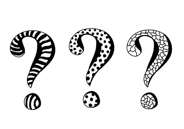 Hand drawn three question marks in doodle style. Sketch style icon. Isolated on white background - Vector, Image