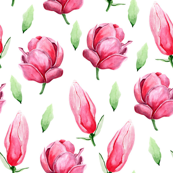 Magnolia blooming watercolor seamless pattern. Template for decorating designs and illustrations. - Zdjęcie, obraz