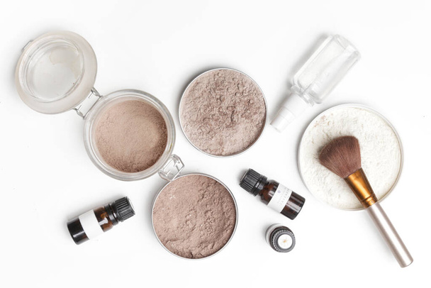Homemade beauty products, DIY organic, toxic free, zero waste skin care cosmetic, home spa concept. Simple shampoo powder or face powder containing just natural ingredients. - Photo, Image