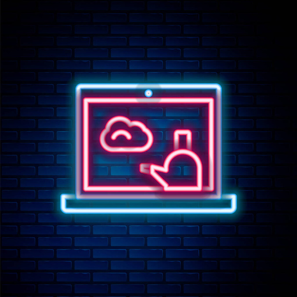 Glowing neon line Weather forecast icon isolated on brick wall background. Colorful outline concept. Vector - Vector, Image