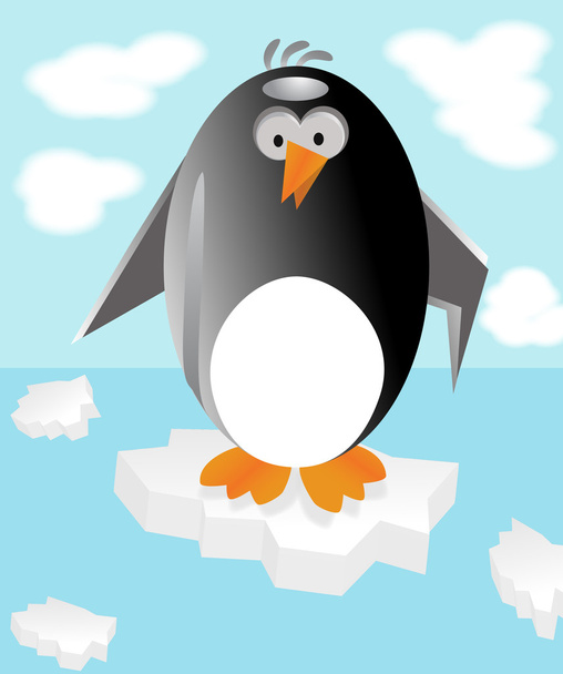 Pequeño pingüino viajando sobre hielo
 - Vector, imagen