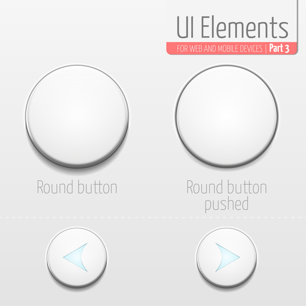 Light UI Elements Part 3: Round button. - Vector, imagen