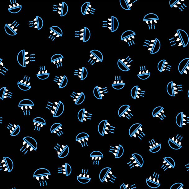 Line Soup with shrimps icon isolated seamless pattern on black background. Tom yum kung soup.  Vector - Vector, Image