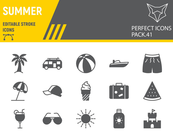 Conjunto de ícones de glifo de verão - Vetor, Imagem