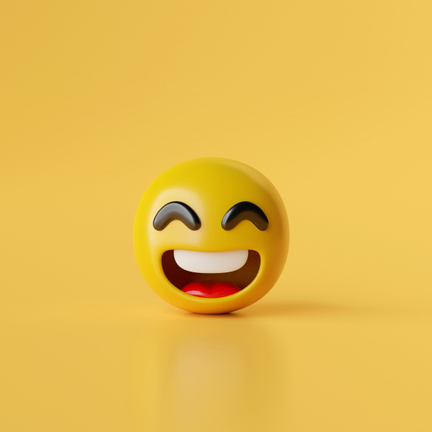 Smile emoji icons on yellow background, 3d illustration - Fotoğraf, Görsel