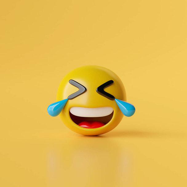 Laughing emoji icons on yellow background, 3d illustration - Foto, afbeelding