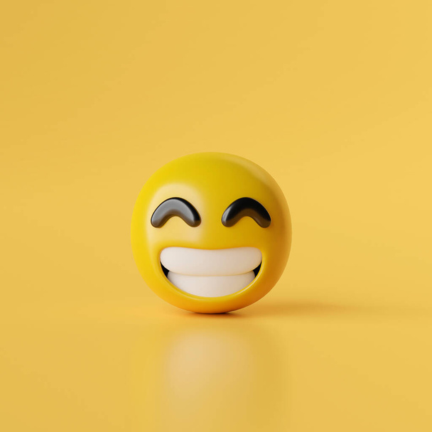 Smile emoji icons on yellow background, 3d illustration - Zdjęcie, obraz