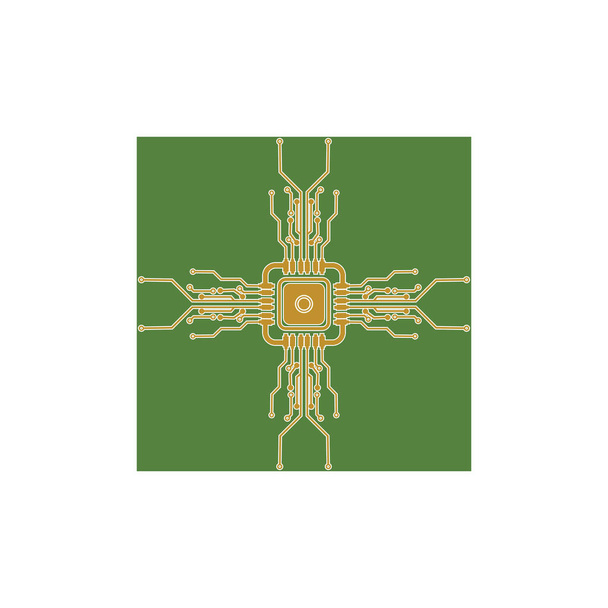 Flache Mikroelektronik-Schaltungen. Leiterplattenvektor, grüner Hintergrund. - Vektor, Bild