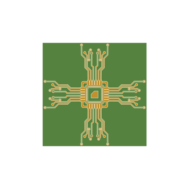 フラットマイクロエレクトロニクス回路。回路基板ベクトル、緑の背景. - ベクター画像