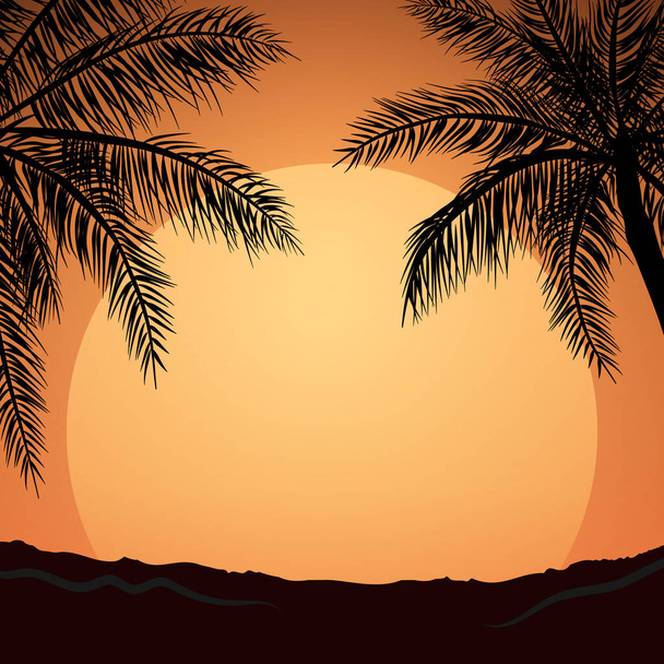 Realistische zonsondergang op de achtergrond van palmbomen - Vector - Vector, afbeelding