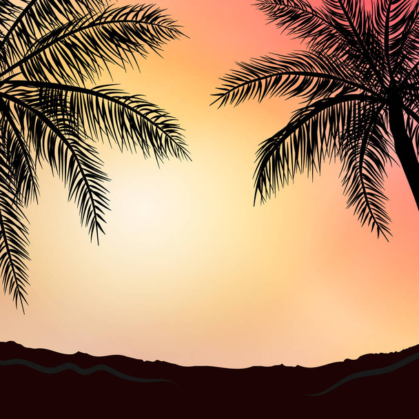 Realistinen meri auringonlasku taustalla palmuja - Vektori - Vektori, kuva