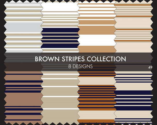 La colección de patrones sin costuras de rayas marrones incluye 8 diseños para textiles de moda, gráficos - Vector, imagen