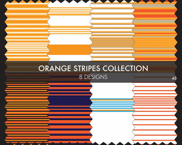 Оранжевая полосатая коллекция бесшовных узоров включает в себя 8 дизайнов для модного текстиля, графики - Вектор,изображение