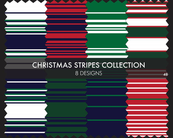 Weihnachten gestreifte nahtlose Musterkollektion enthält 8 Designs für Modetextilien, Grafiken - Vektor, Bild
