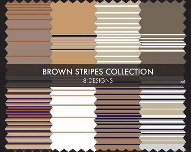 Bruin gestreepte naadloze patroon collectie bevat 8 ontwerpen voor mode textiel, graphics - Vector, afbeelding