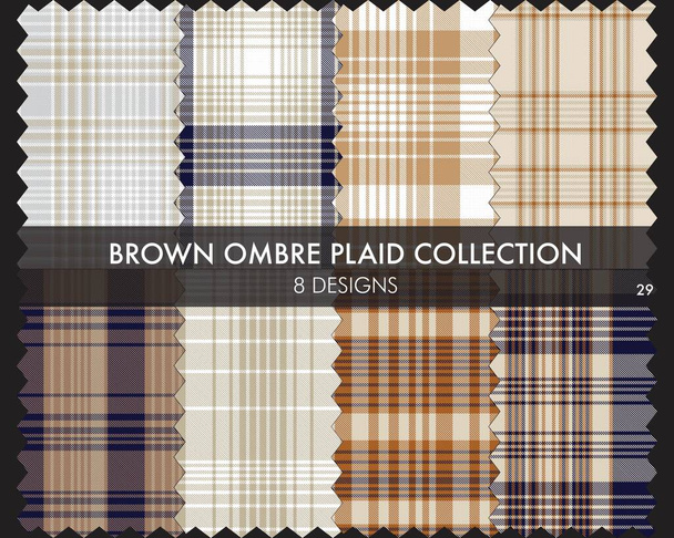 La colección de patrones sin costura texturizada a cuadros de Brown Ombre incluye 8 muestras de diseño adecuadas para textiles y gráficos de moda - Vector, Imagen