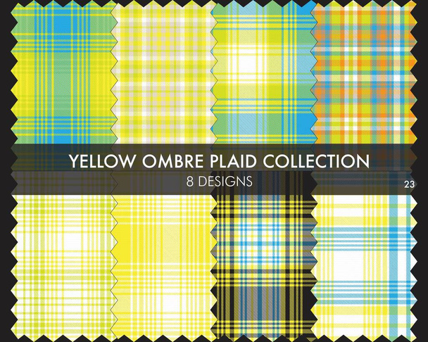 Yellow Ombre Plaid textured seamless pattern collection includes 8 design swatches suitable for fashion textiles and graphics - Vector, Image