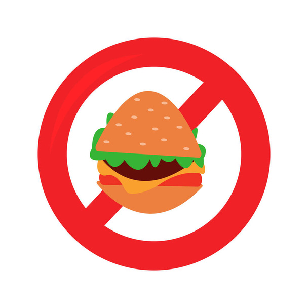 Signo prohibido, símbolo prohibido, ilustración vectorial de ningún signo de hamburguesa con queso - Vector, Imagen