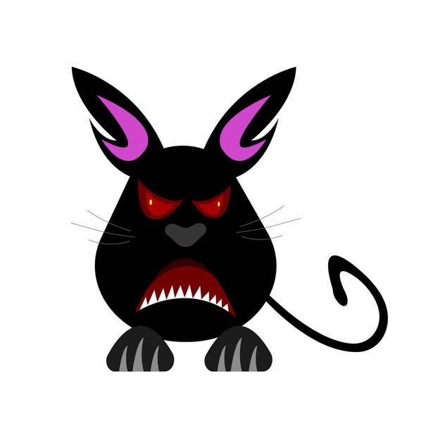 illustration of cartoon character angry black kitten with red eyes on white background  - Vector, Image