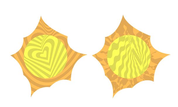 Illustration von Sonnen mit abstrakten gerippten hypnotischen Mustern im Stil der Pop-Art - Vektor, Bild