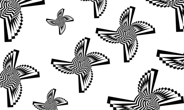 Fekete-fehér absztrakt bordázott háttér a pop art stílusban, tapéta a hipnotikus kreatív design koncepció  - Vektor, kép